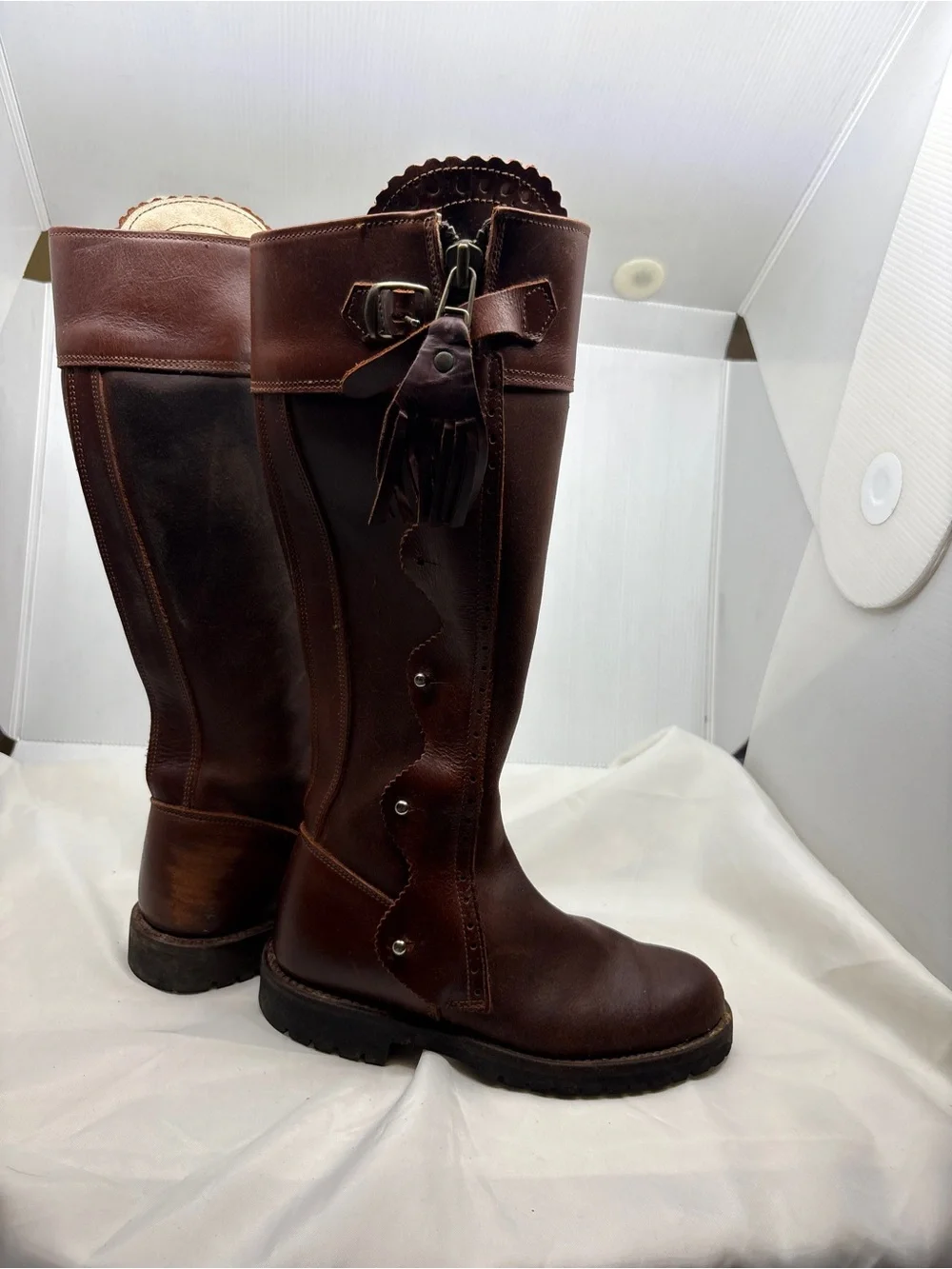 El Estribo Boots Womens Size 36 Brown Tall Leather Zip Tassel Spain Riding